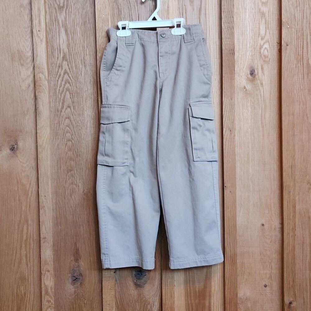 Land's' End Boys Cargo Khaki Adjustable Waist Uniform Pants, Size 6, Tan Beige